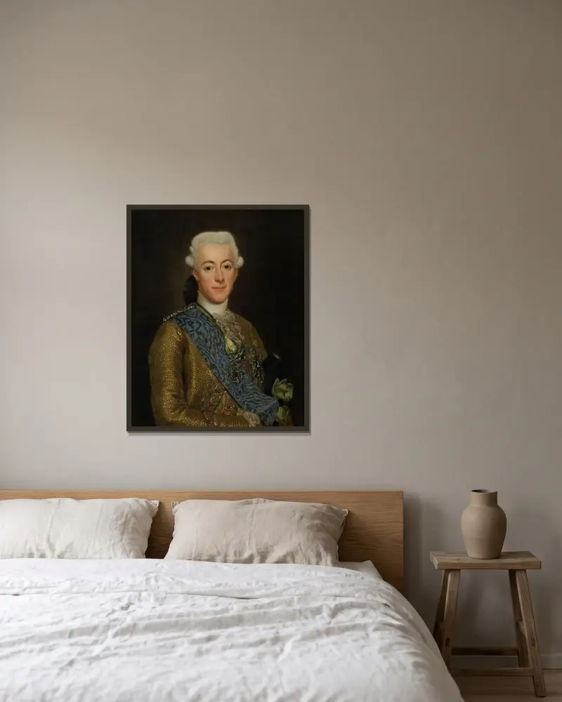 Kung Gustav III av Sverige av Alexander Roslin inramad på en vägg