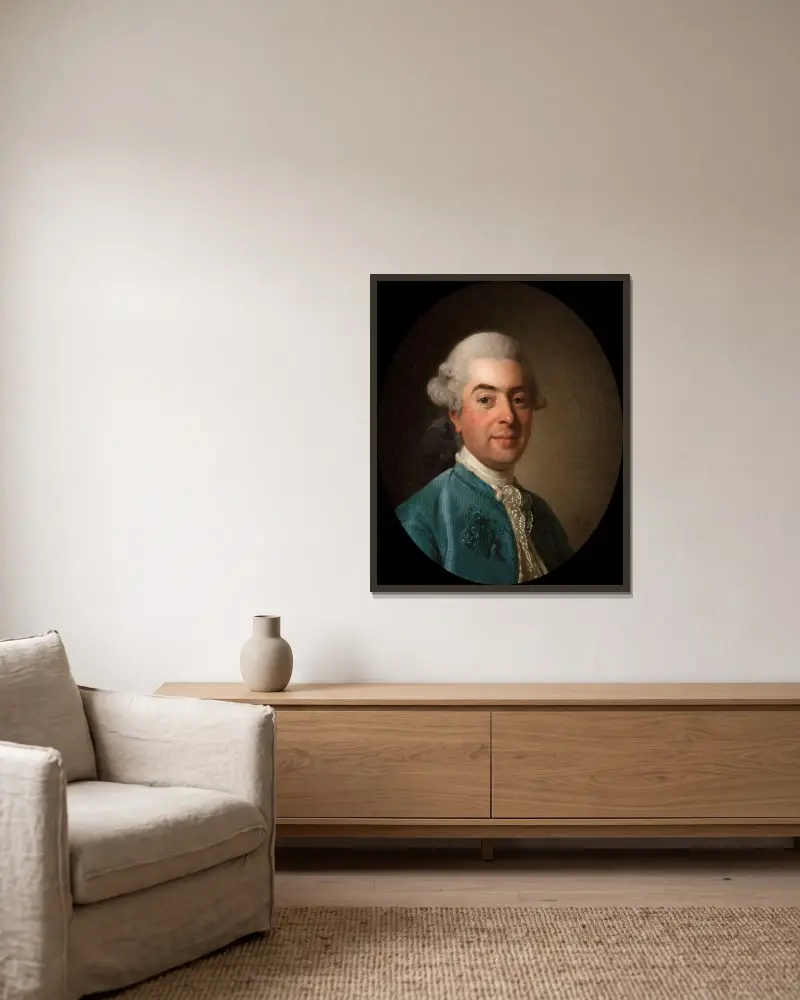 Portrait de Charles-Marin de La Haye des Fossés, fermier général du roi (1736-1790) von Alexander Roslin gerahmt an einer Wand