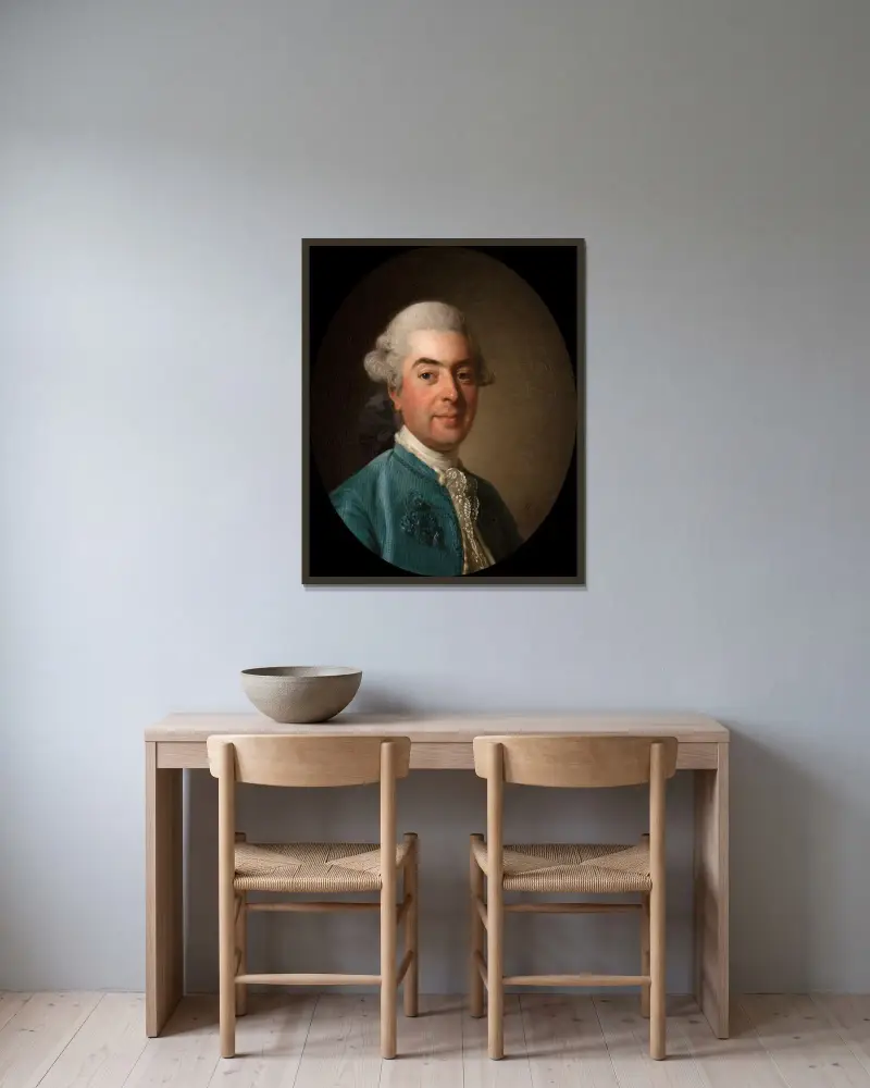 Portrait de Charles-Marin de La Haye des Fossés, fermier général du roi (1736-1790) von Alexander Roslin gerahmt an einer Wand