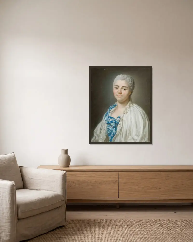 Portrait de Charlotte Boutin, Vicomtesse de Montboissier von Alexander Roslin gerahmt an einer Wand