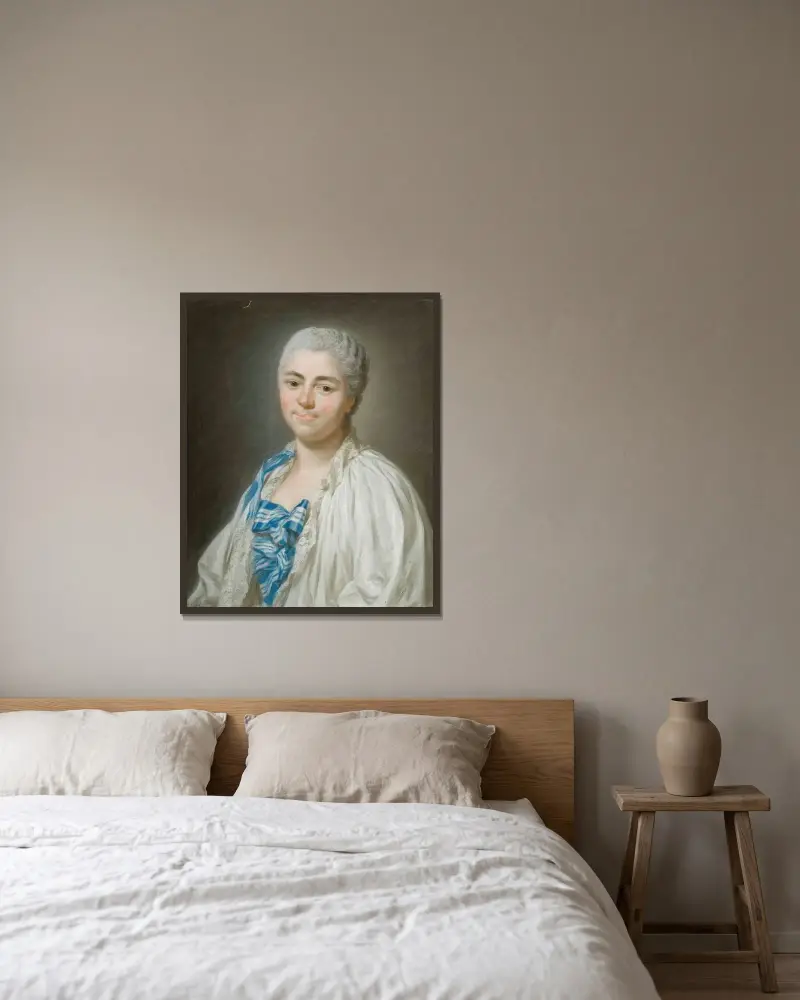 Portrait de Charlotte Boutin, Vicomtesse de Montboissier von Alexander Roslin gerahmt an einer Wand