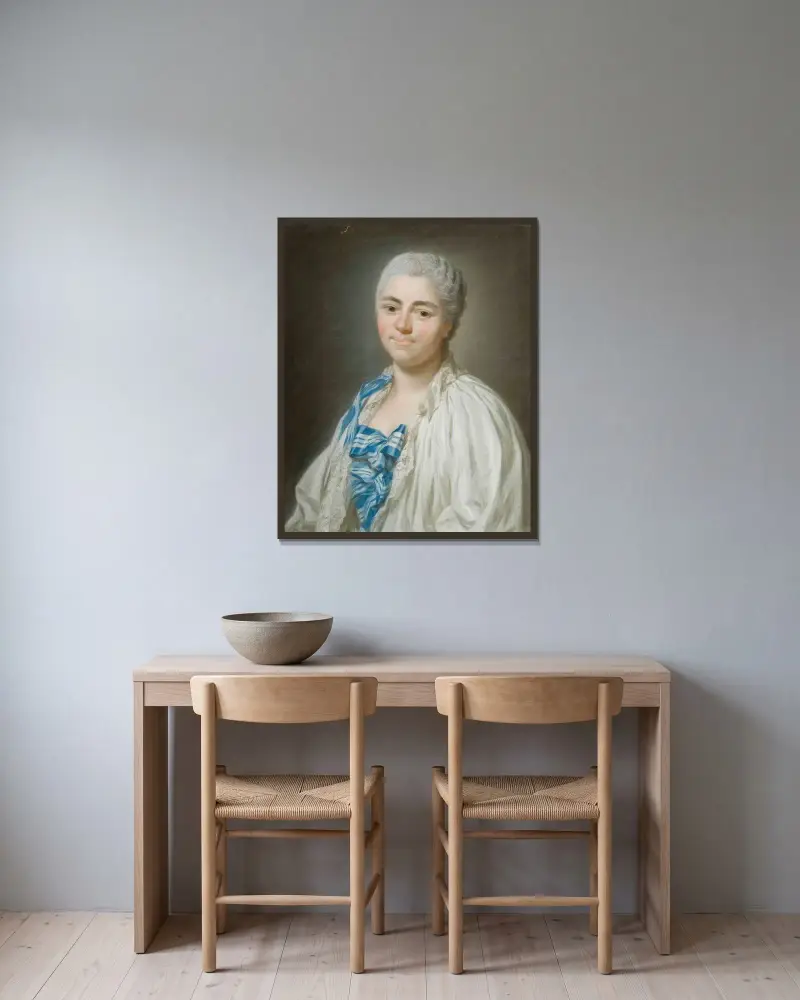 Portrait de Charlotte Boutin, Vicomtesse de Montboissier von Alexander Roslin gerahmt an einer Wand