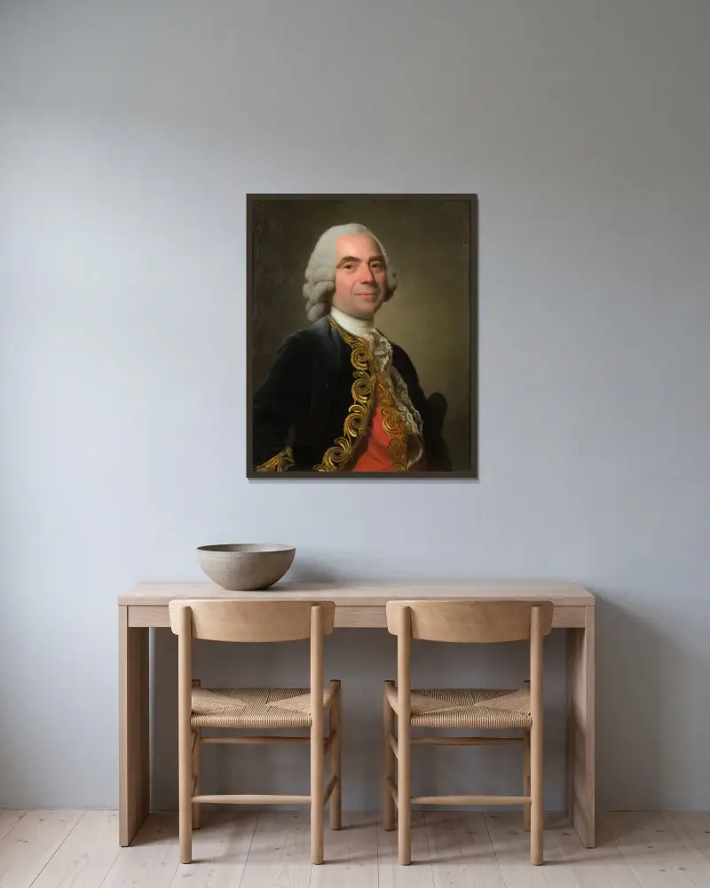 Porträtt av en kavaljer av Alexander Roslin inramad på en vägg