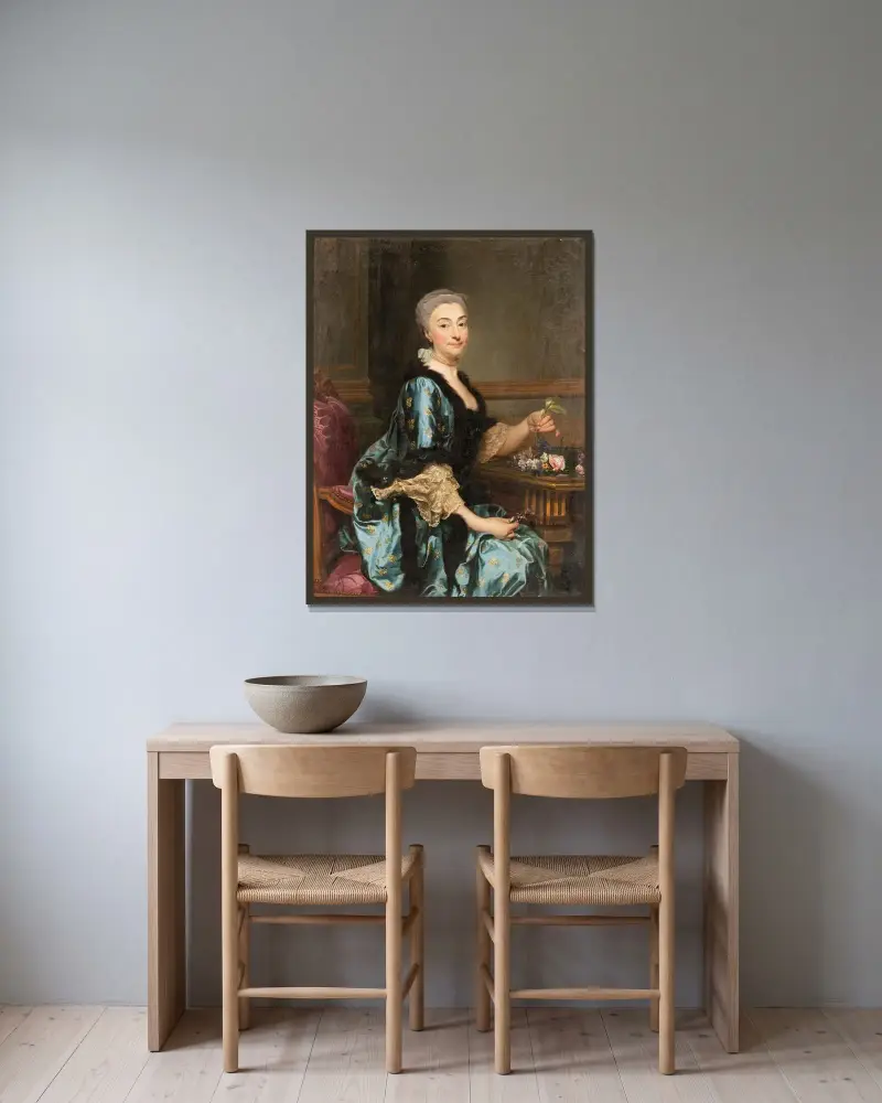 Portrait of Marguerite de Conzié von Alexander Roslin gerahmt an einer Wand