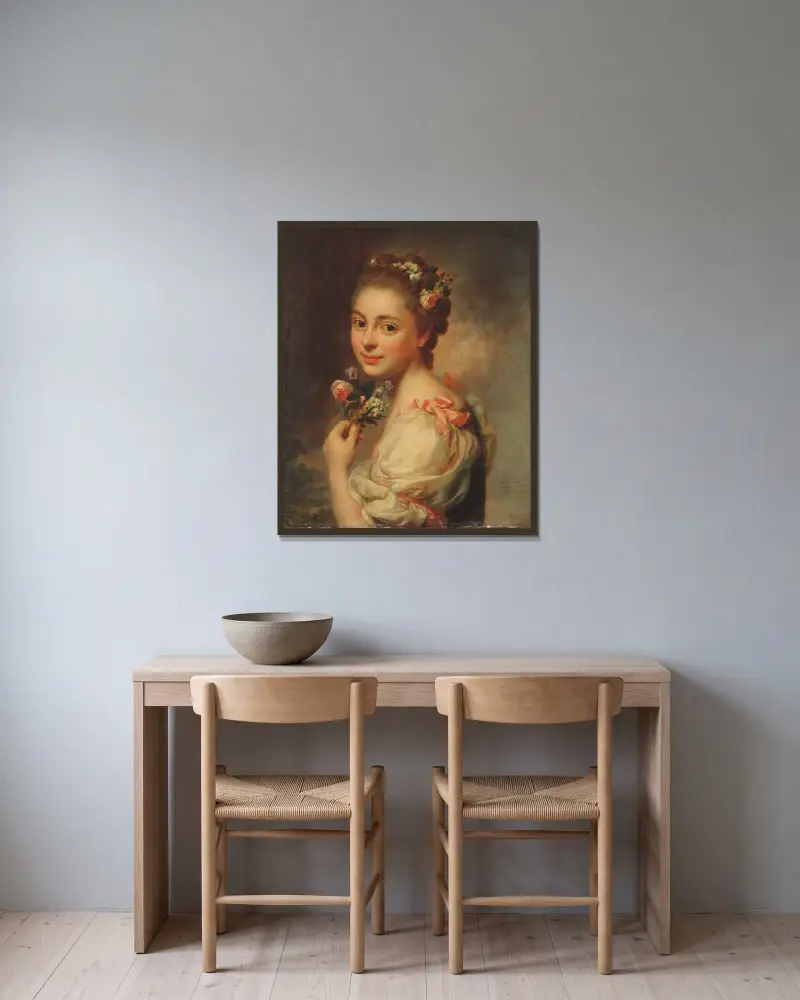 Porträtt av konstnärens hustru Marie Suzanne, född Giroust av Alexander Roslin inramad på en vägg
