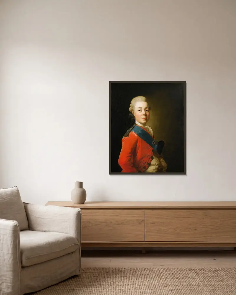 Porträtt av kejsar Paul I av Ryssland av Alexander Roslin inramad på en vägg