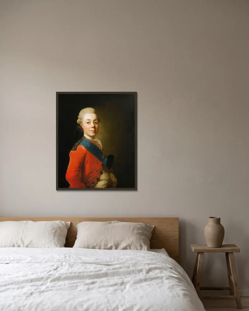 Porträtt av kejsar Paul I av Ryssland av Alexander Roslin inramad på en vägg
