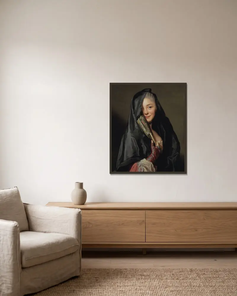 The Lady with the Veil (the Artist’s Wife) von Alexander Roslin gerahmt an einer Wand