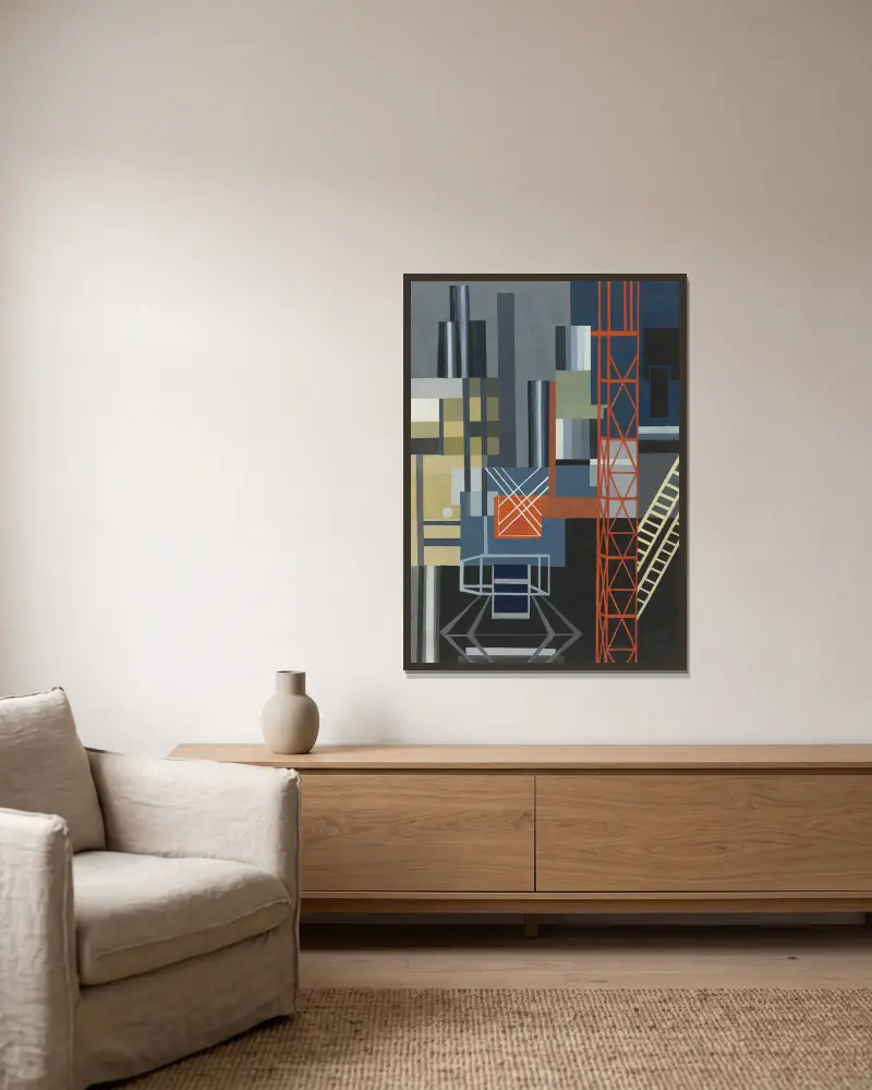 Konstruktivistische Bühnenbild von Alexandra Exter gerahmt an einer Wand