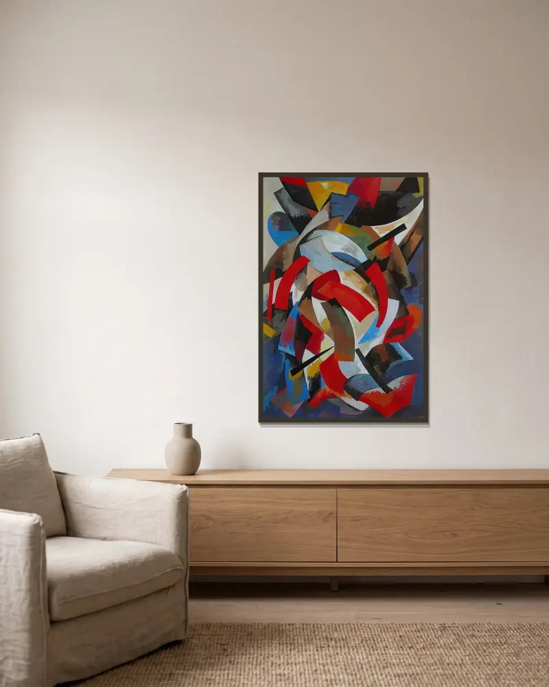 Dynamik der Farben von Alexandra Exter gerahmt an einer Wand