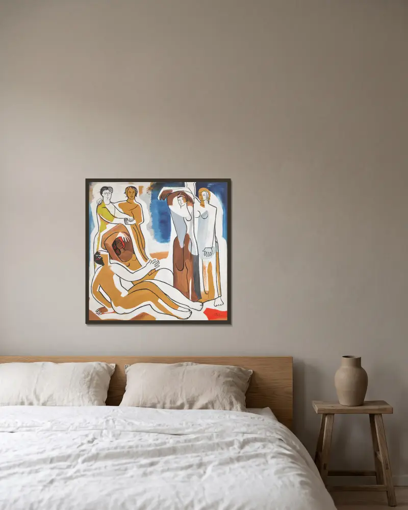 Figurative Composition av Alexandra Exter inramad på en vägg