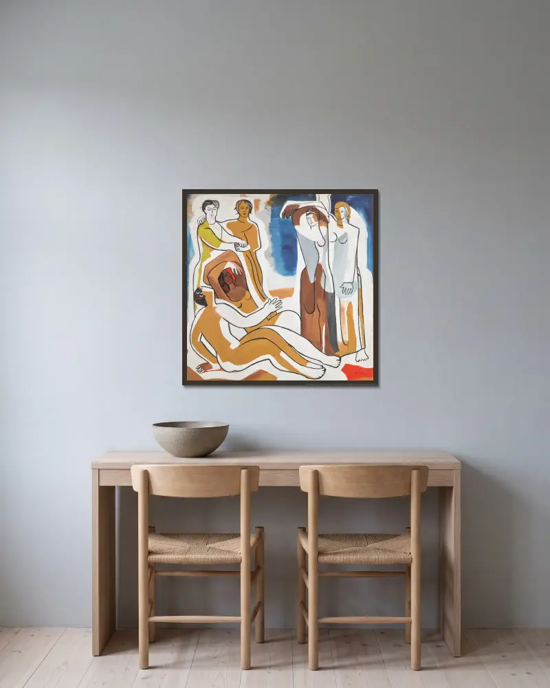 Figurative Composition av Alexandra Exter inramad på en vägg