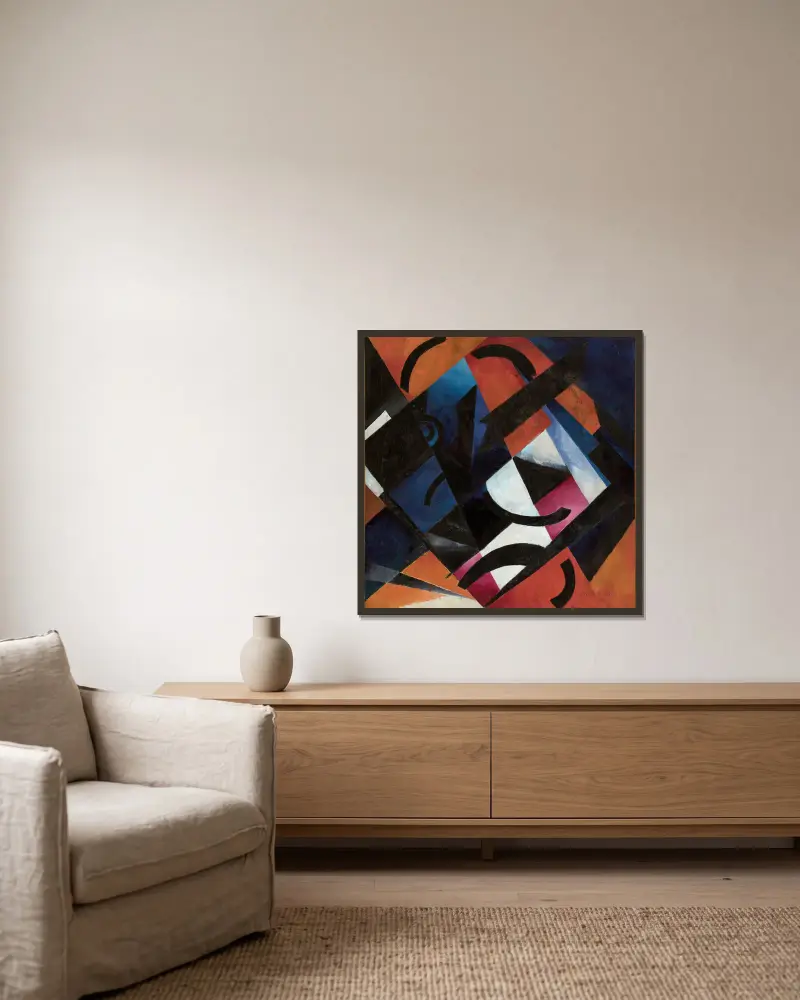 Farbkomposition von Alexandra Exter gerahmt an einer Wand