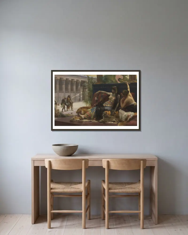 Kleopatra prövar gift på dödsdömda av Alexandre Cabanel inramad på en vägg