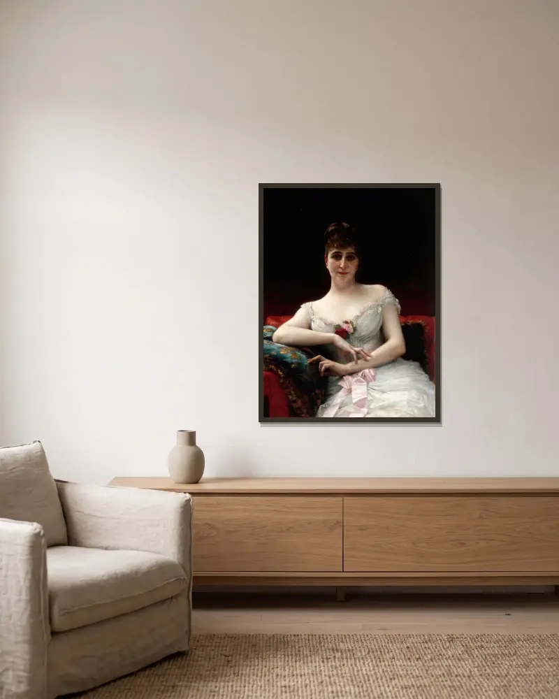 Porträtt av fru Edouard Hervé av Alexandre Cabanel inramad på en vägg