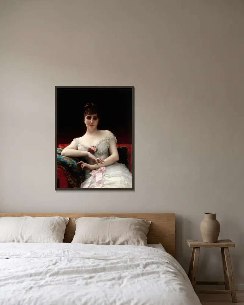 Porträtt av fru Edouard Hervé av Alexandre Cabanel inramad på en vägg