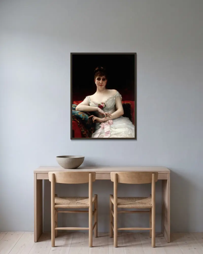 Porträtt av fru Edouard Hervé av Alexandre Cabanel inramad på en vägg