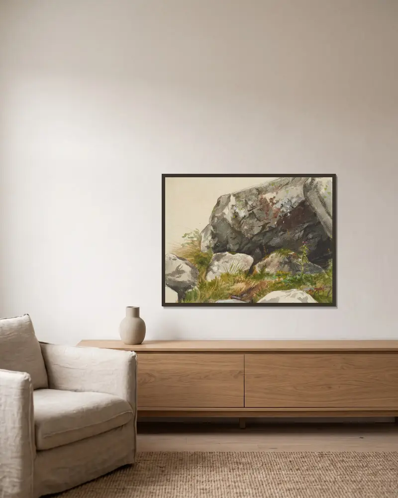 Felsenlandschaft von Alexandre Cabanel gerahmt an einer Wand