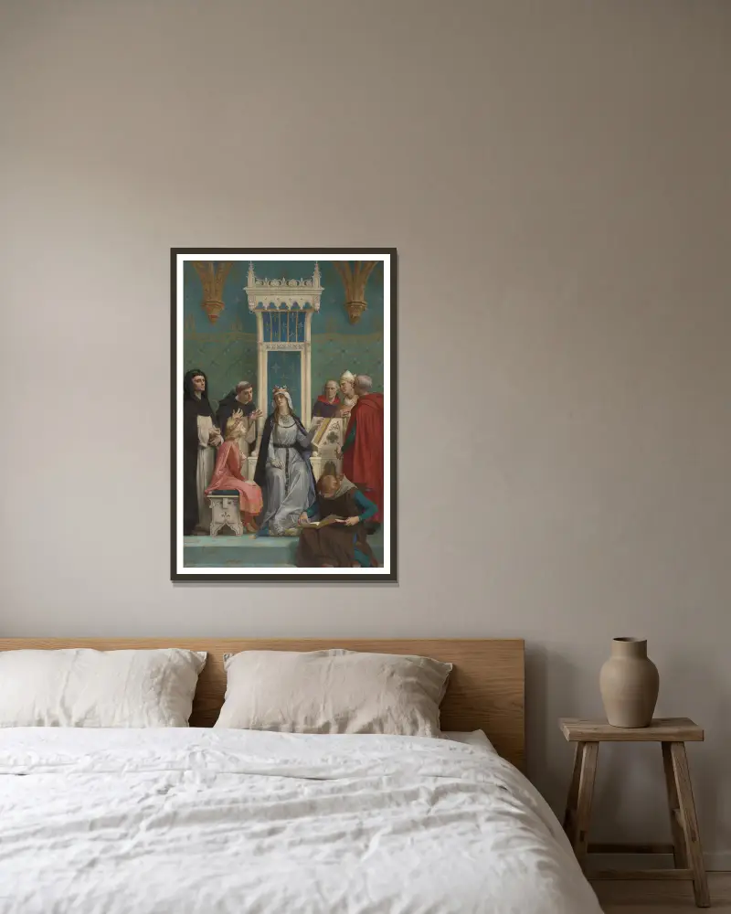Sankt Ludvig undervisas av sin mor av Alexandre Cabanel inramad på en vägg