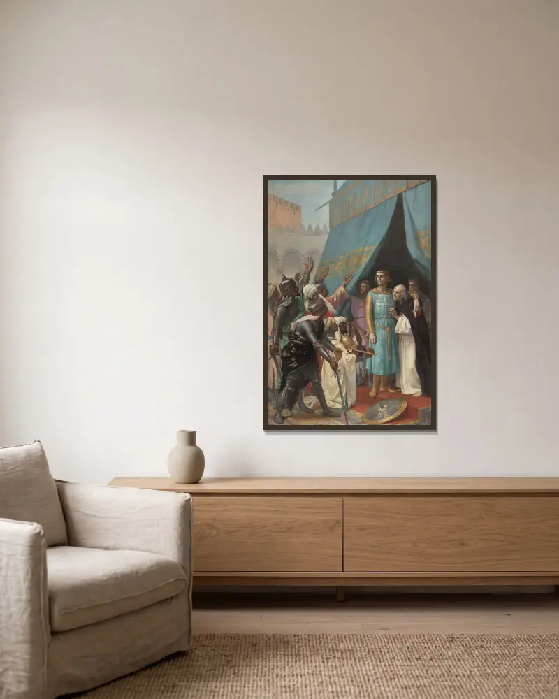 Ludvig den helige som fånge i Palestina av Alexandre Cabanel inramad på en vägg