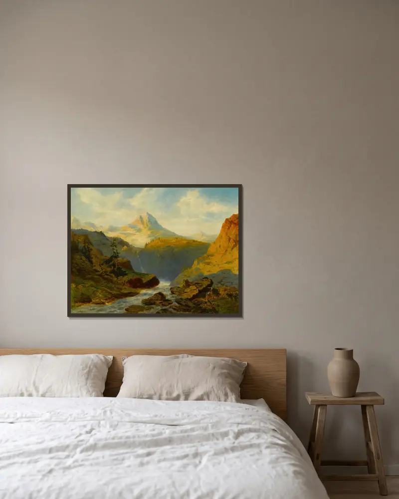 Řeka v Alpách, Alexandre Calame v rámu na stěně
