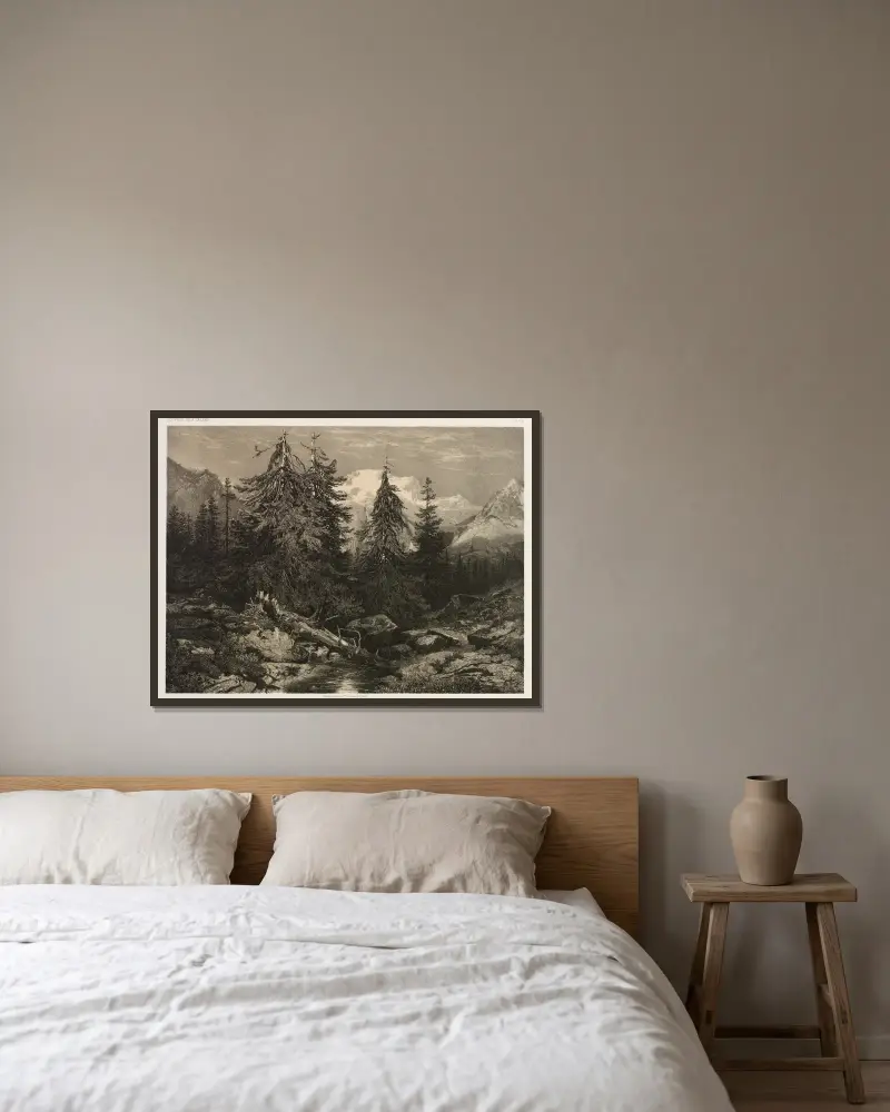 Alpský potok, Alexandre Calame v rámu na stěně