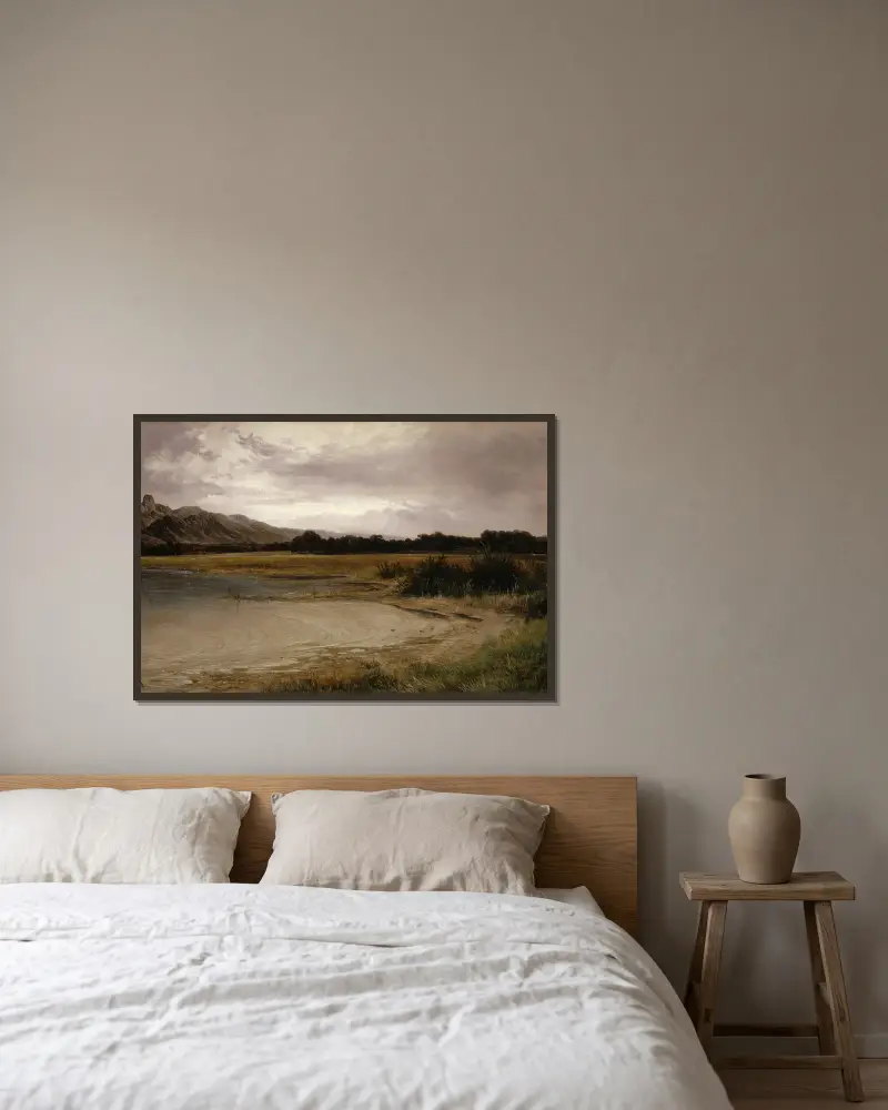 Vid Thunsjön av Alexandre Calame inramad på en vägg