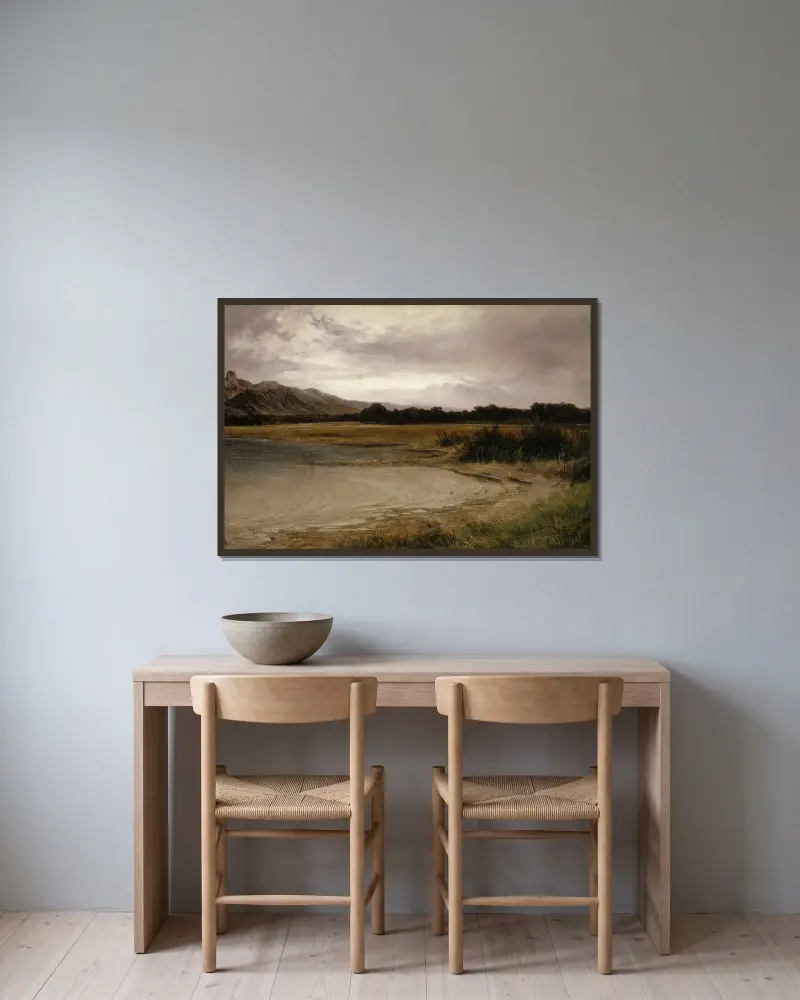 Vid Thunsjön av Alexandre Calame inramad på en vägg