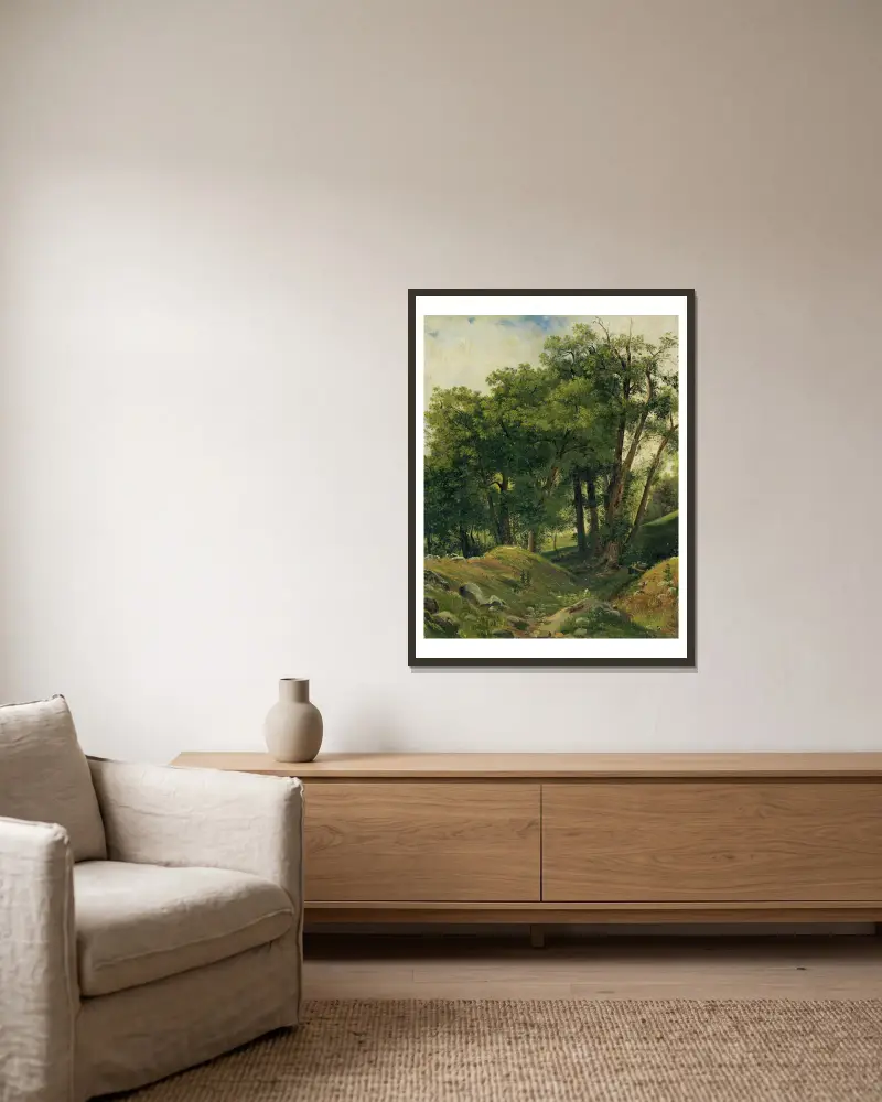 Group Of Chestnut Trees av Alexandre Calame inramad på en vägg