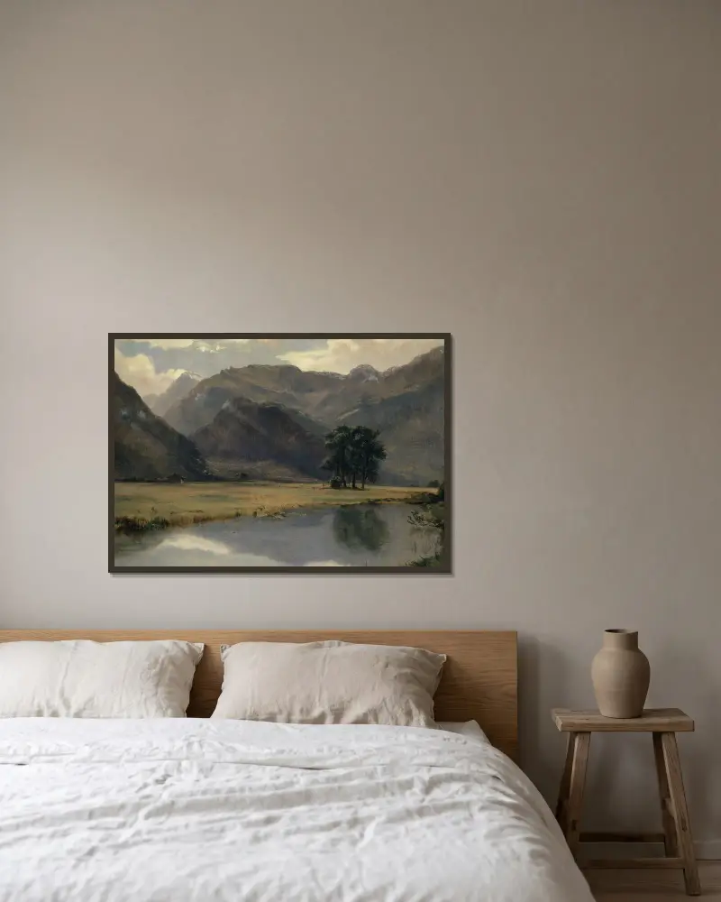 Landskap i kantonen Uri av Alexandre Calame inramad på en vägg