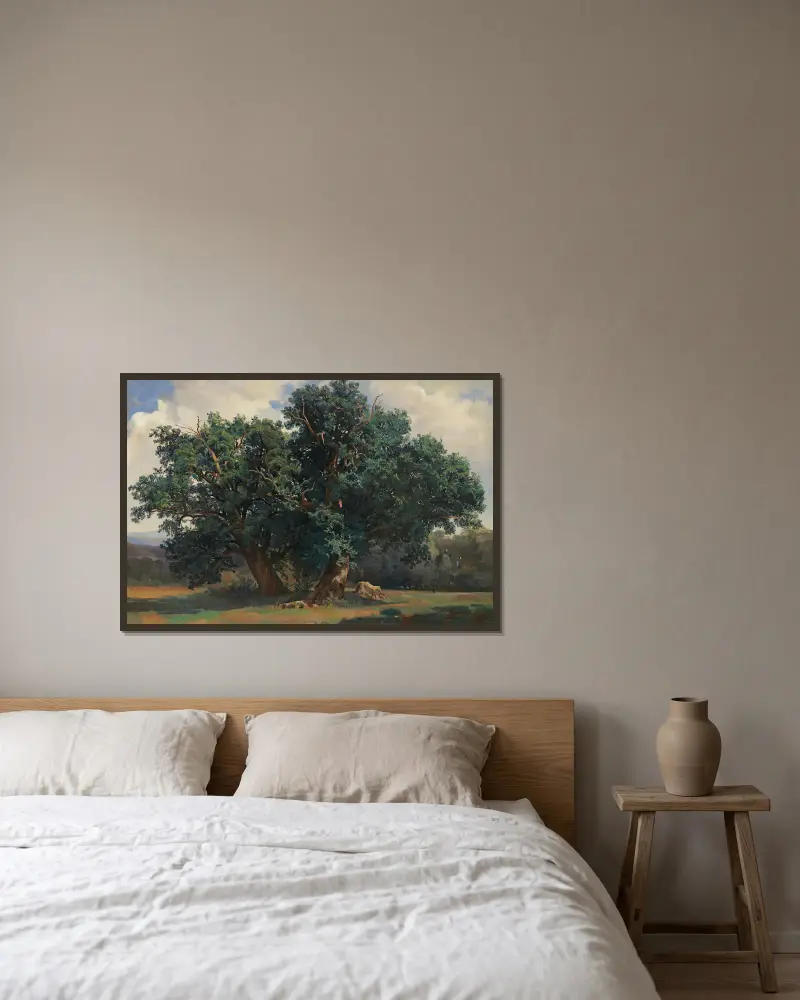 Pejzaż z dębami, Alexandre Calame w ramie na ścianie