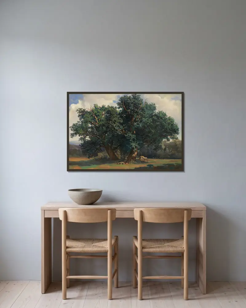 Pejzaż z dębami, Alexandre Calame w ramie na ścianie
