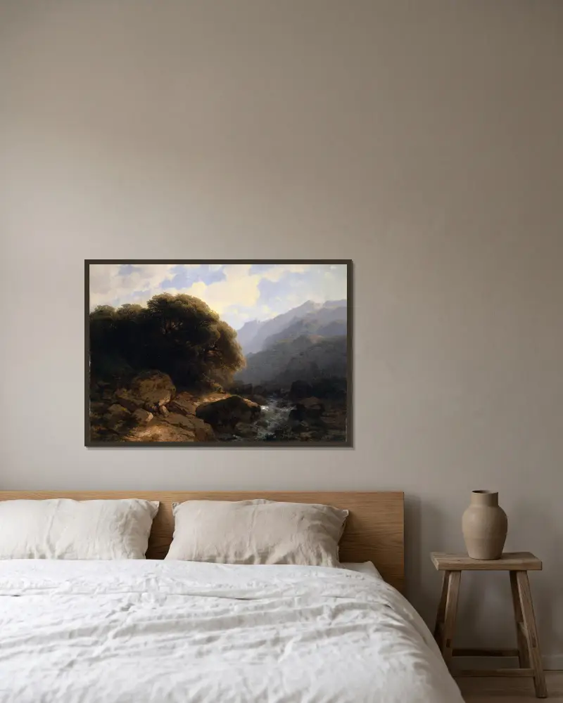 Minnen från Sallanches av Alexandre Calame inramad på en vägg