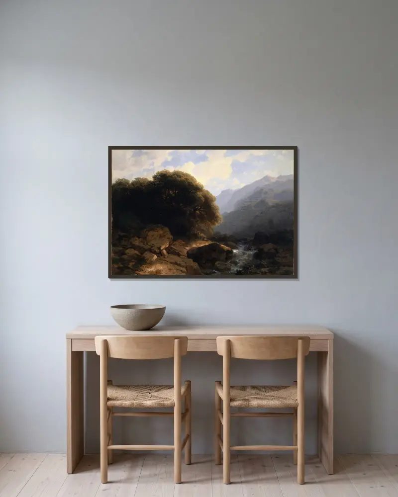Minnen från Sallanches av Alexandre Calame inramad på en vägg