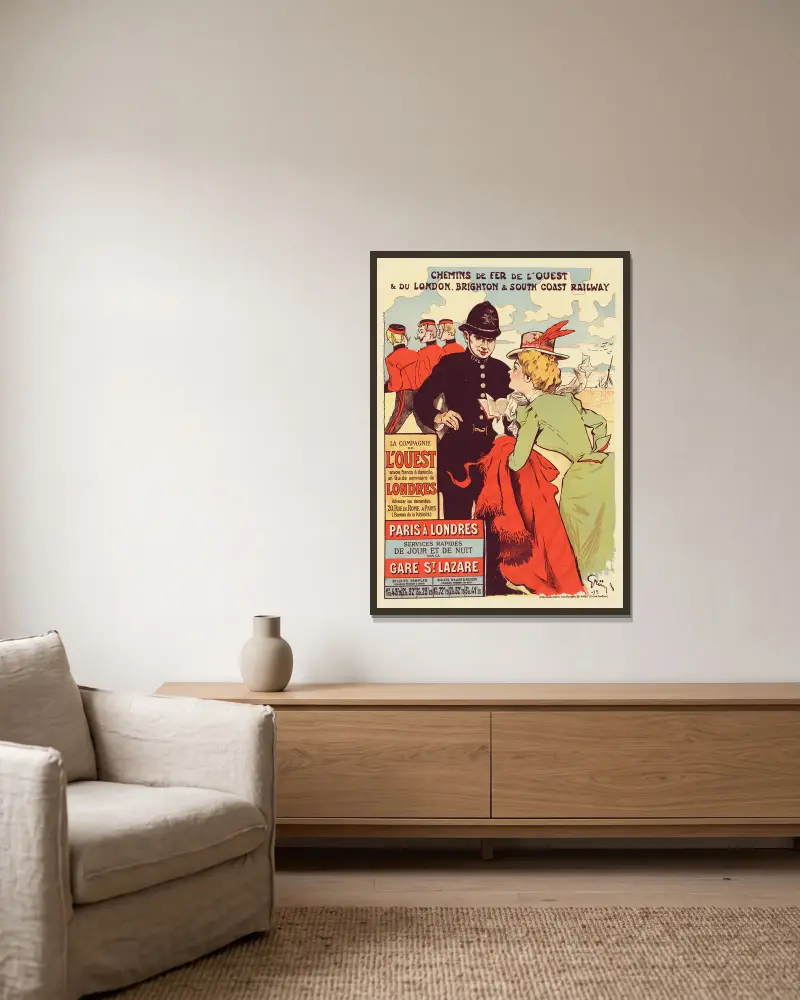 Affiche Pour La Cie De L’ouest av Jules-Alexandre Grün inramad på en vägg