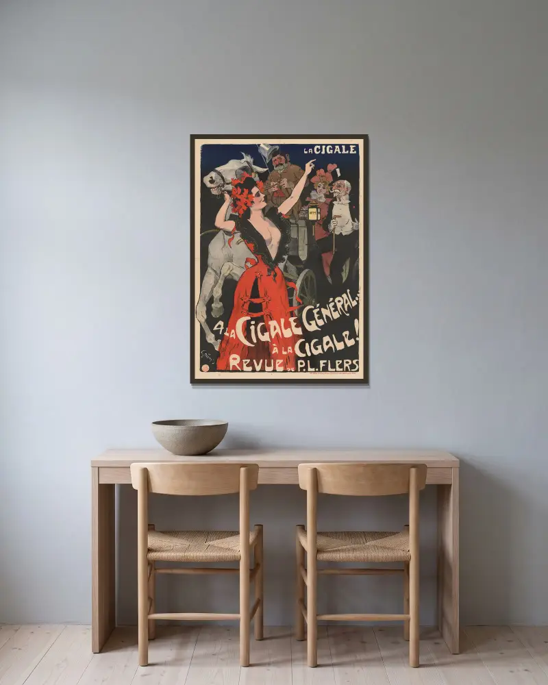 La Cigale. A la Cigale Général. à la Cigale av Jules-Alexandre Grün inramad på en vägg