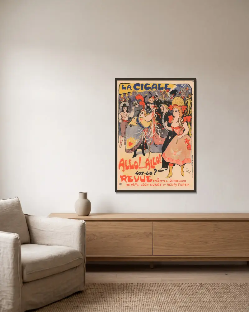 La Cigale. Allo!..Allo!, 1898 – nr 2 av Jules-Alexandre Grün inramad på en vägg