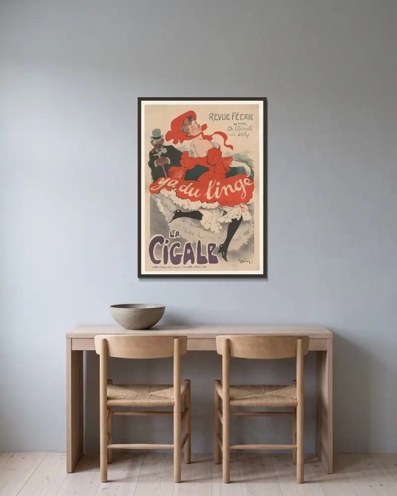Revue féérie. Y a du linge. La Cigale von Jules-Alexandre Grün gerahmt an einer Wand