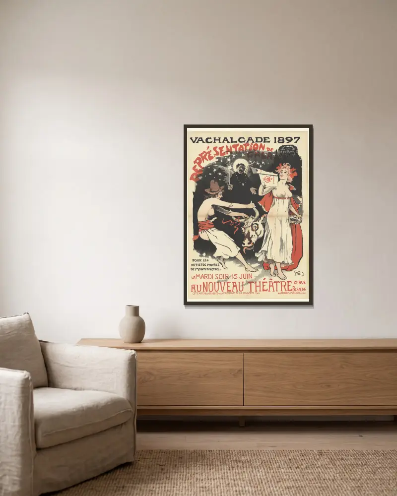 Vachalcade 1897. Galavorstellung für die armen Künstler von Montmartre. im Nouveau Théâtre von Jules-Alexandre Grün gerahmt an einer Wand