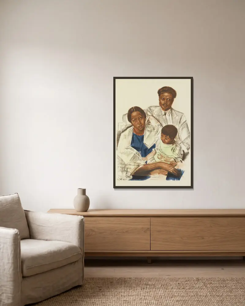 Famille Malgache (Tananarive) av Alexandre Jacovleff inramad på en vägg