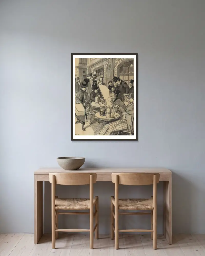 Chez Maxime av Théophile Alexandre Steinlen inramad på en vägg
