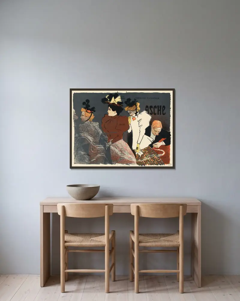 Illustration pour Asche de Fernand Vandérem av Théophile Alexandre Steinlen inramad på en vägg