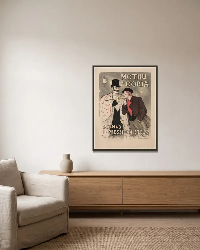 Mothu a Doria – impresionistické scény, Théophile Alexandre Steinlen v rámu na stěně