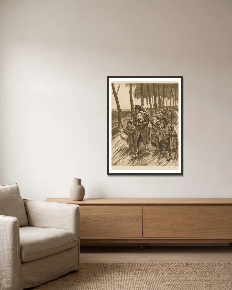 Refugee Family av Théophile Alexandre Steinlen inramad på en vägg