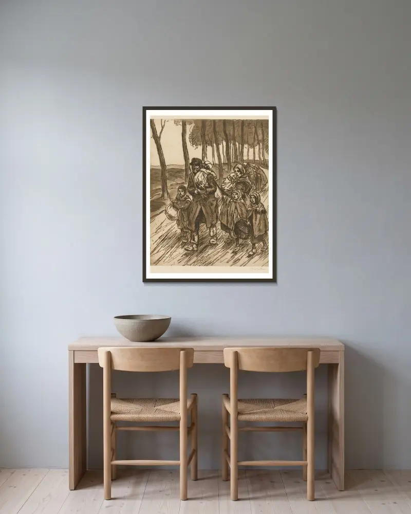 Refugee Family av Théophile Alexandre Steinlen inramad på en vägg