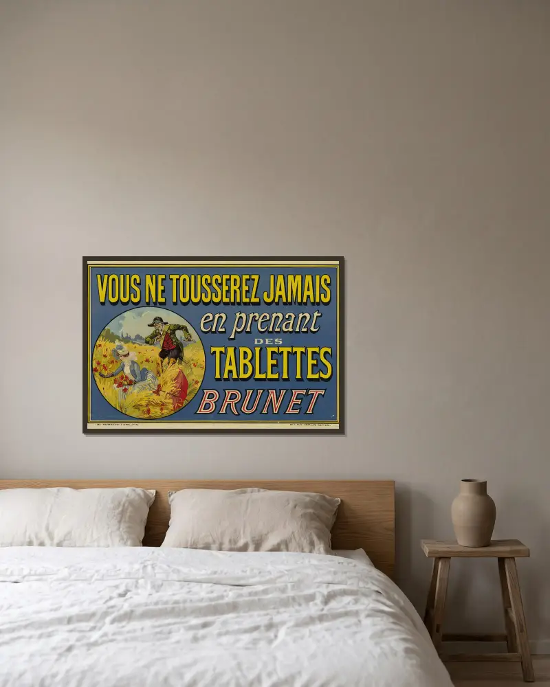 Ni kommer aldrig att hosta om ni tar Brunets tabletter av Théophile Alexandre Steinlen inramad på en vägg