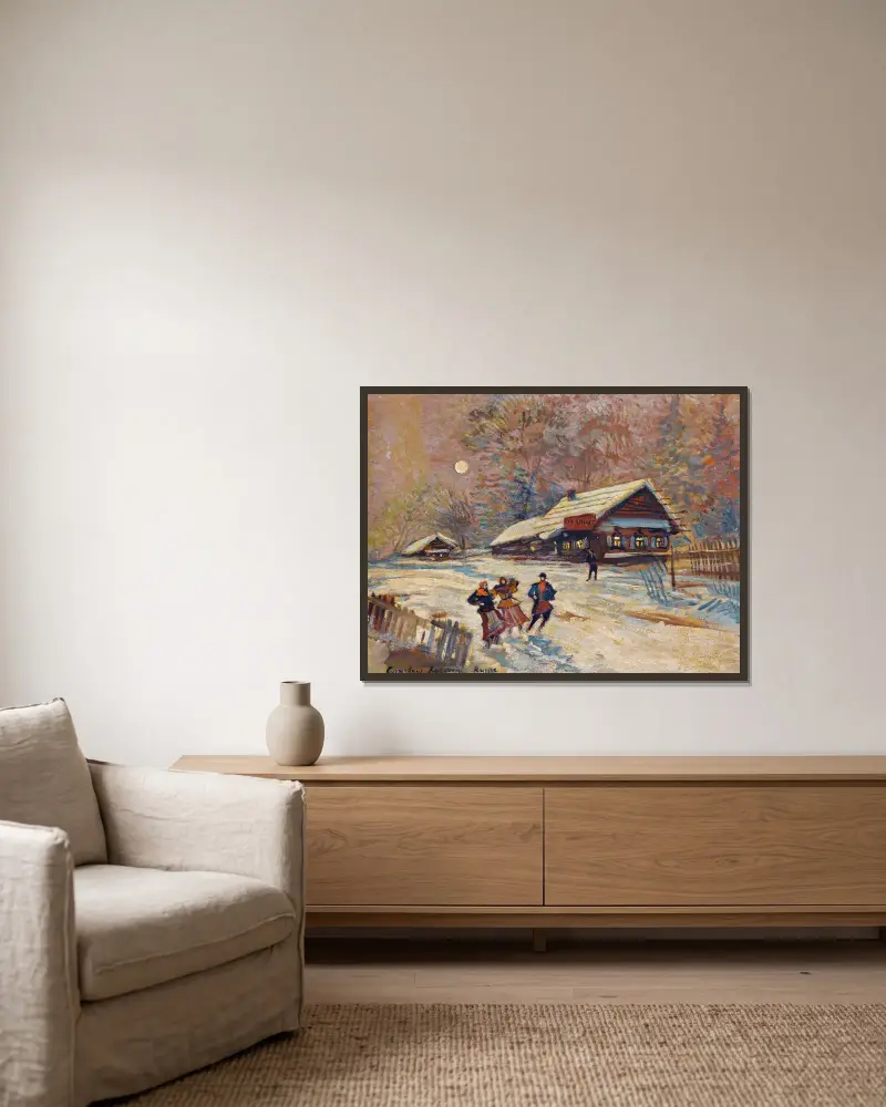 Vergnügte Menschen vor der Schenke von Konstantin Alexeevich Korovin gerahmt an einer Wand