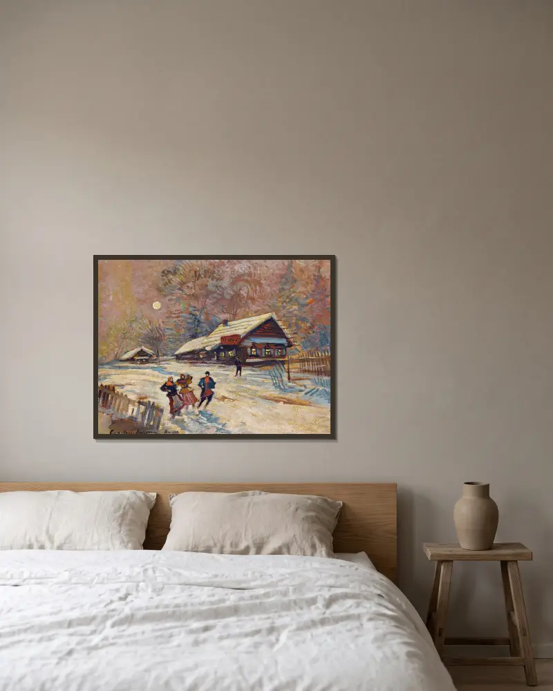 Vergnügte Menschen vor der Schenke von Konstantin Alexeevich Korovin gerahmt an einer Wand