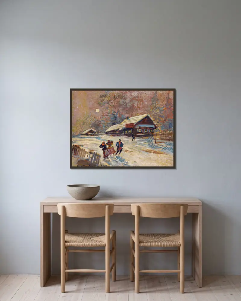 Vergnügte Menschen vor der Schenke von Konstantin Alexeevich Korovin gerahmt an einer Wand