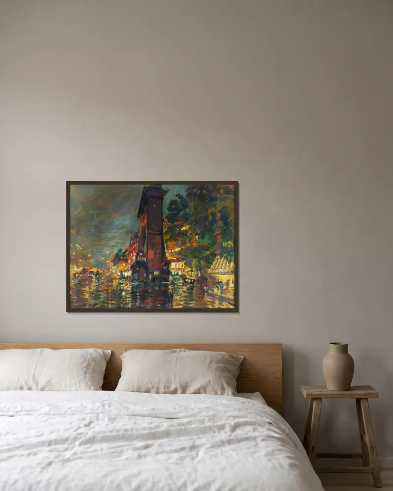 Paris, de stora boulevarderna om natten av Konstantin Alexeevich Korovin inramad på en vägg